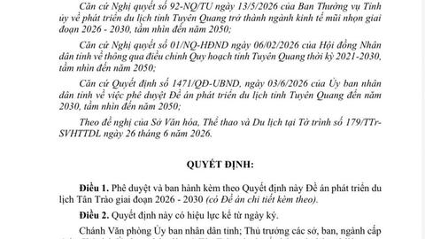 TUYÊN QUANG PHÊ DUYỆT ĐỀ ÁN PHÁT TRIỂN DU LỊCH TÂN TRÀO GIAI ĐOẠN 2026 - 2030